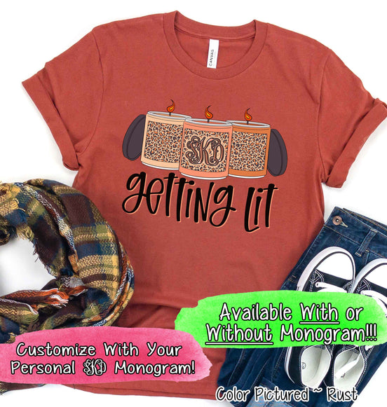 Getting Lit Fall Leopard Print Monogram Candles Tee