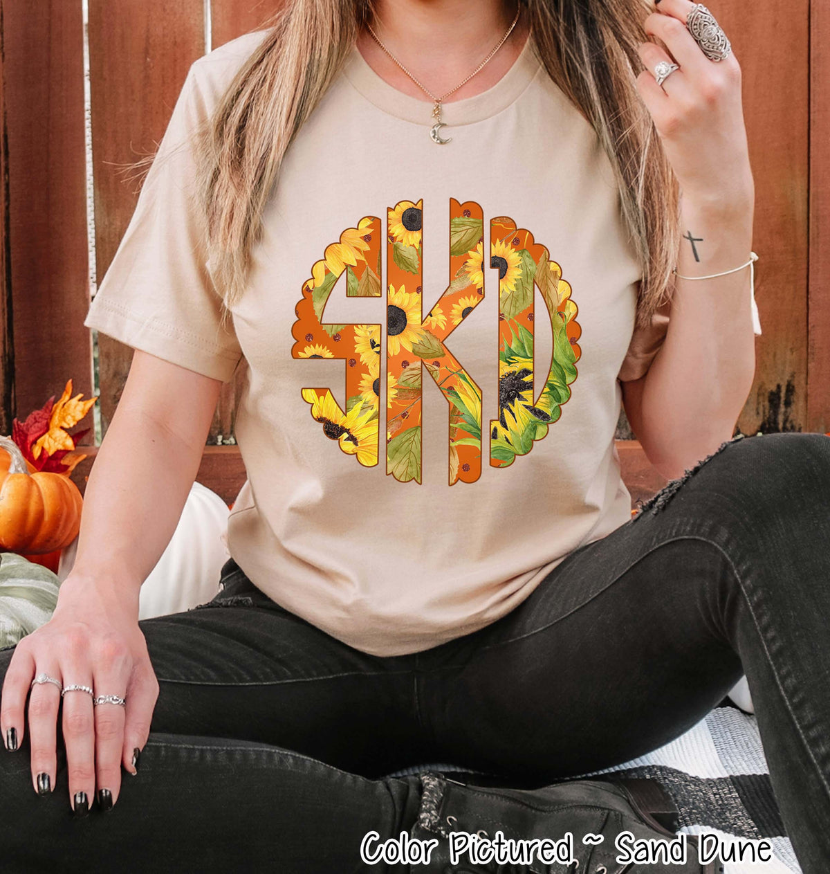 Big Monogram Sunflower Fall Tee