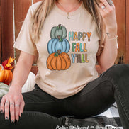 Happy Fall Yall Distress Pumpkin Stack Fall Tee