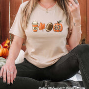 Monogram Latte Football Pumpkin Fall Tee
