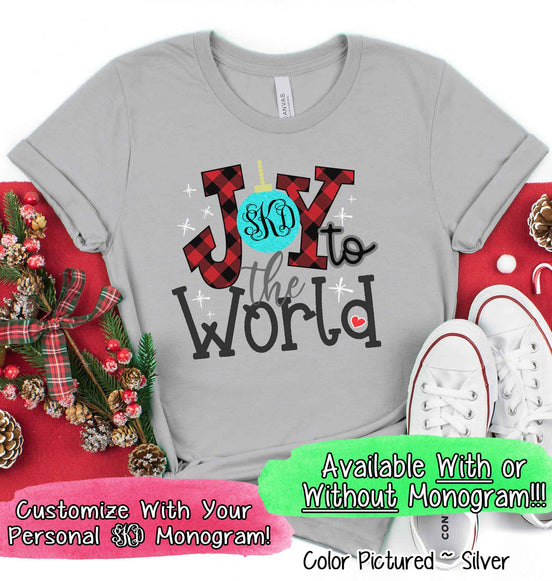Monogrammed Joy to The World Ornament Christmas Tee