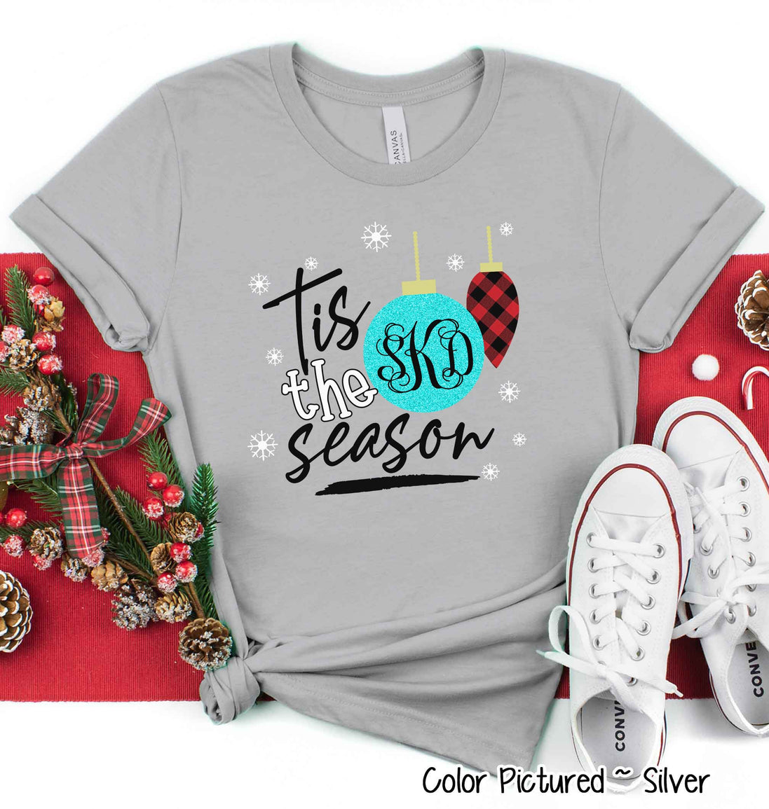 Monogram Tis The Season Ornament Christmas Tee