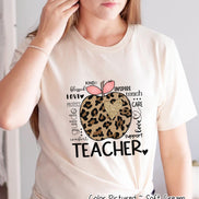 Leopard Apple Teacher Typography Tee