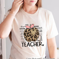 Leopard Apple Teacher Typography Tee