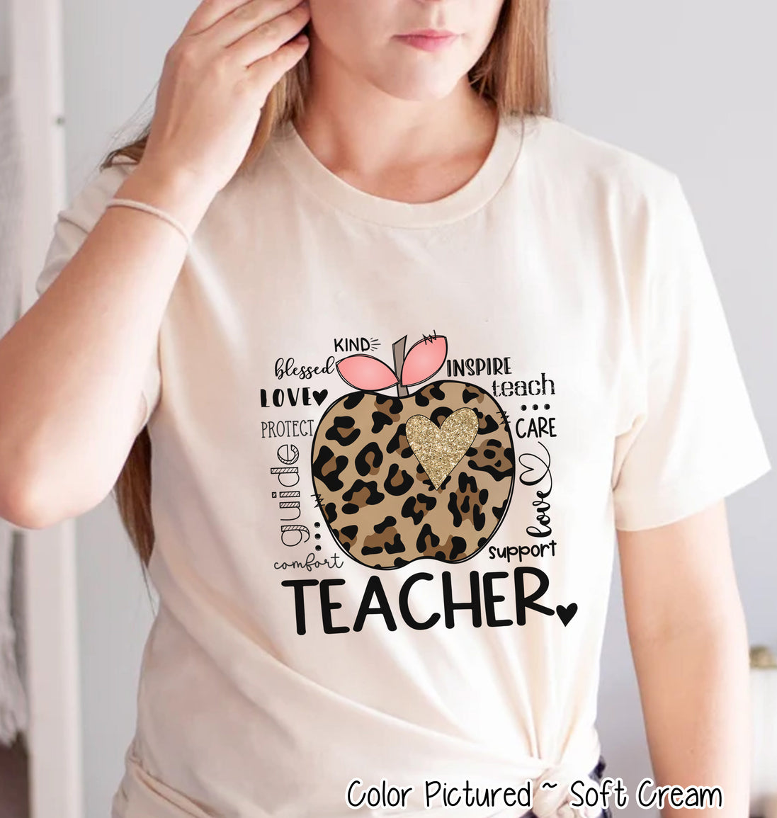 Leopard Apple Teacher Typography Tee