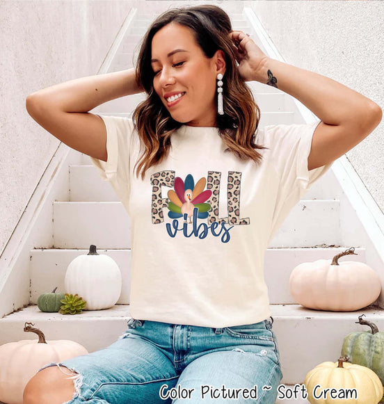 Leopard Turkey Fall Vibes Thanksgiving Fall Tee