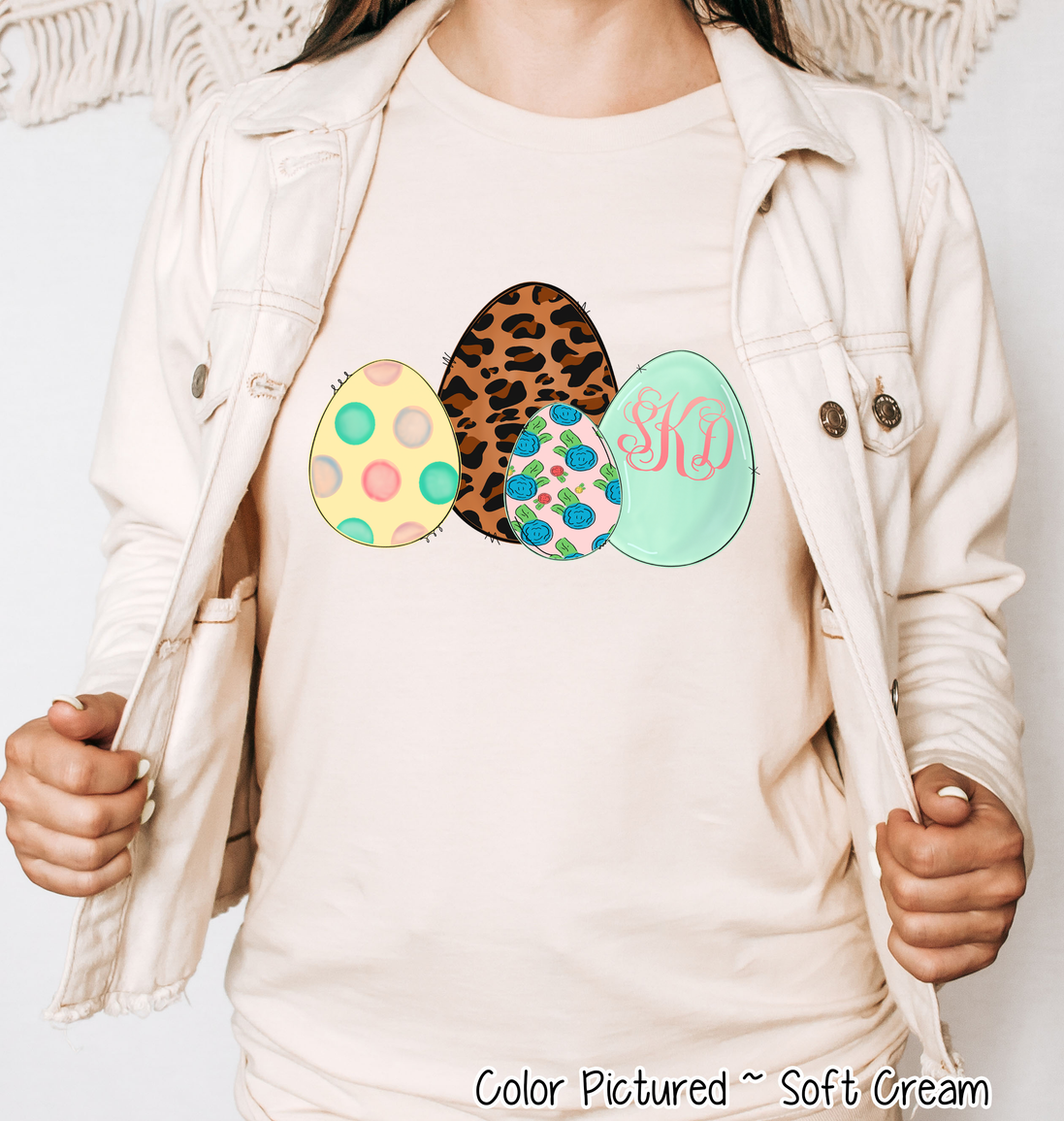 Monogram Leopard Print Easter Eggs Tee