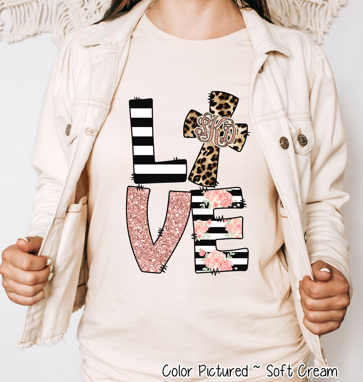 Monogram Leopard Rose Gold LOVE Cross Tee
