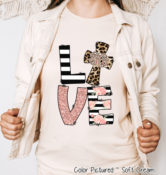 Monogram Leopard Rose Gold LOVE Cross Tee