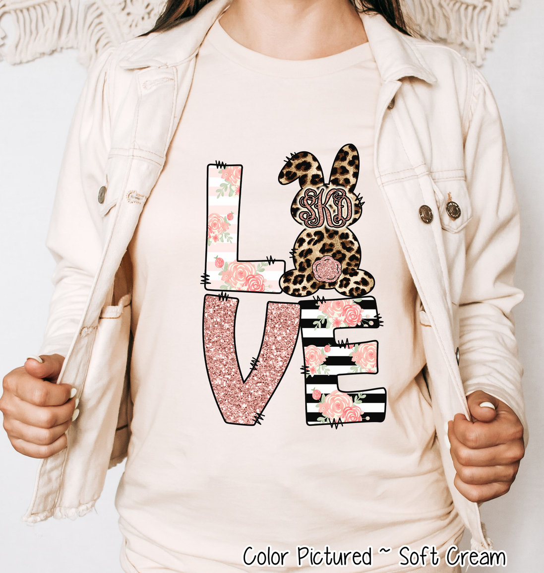 Monogram Leopard Rose Gold LOVE Bunny Tee