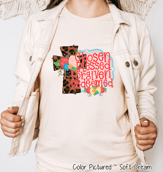 Leopard Cross Chosen Blessed Forgiven Redeemed Tee