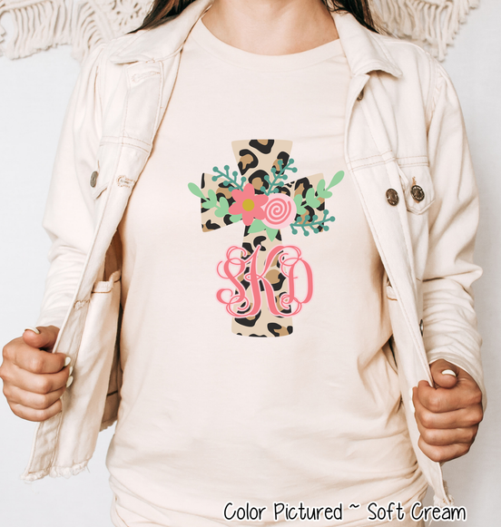Monogram Floral Leopard Cross Tee