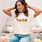 Monogram Pie Turkey Pumpkin Latte Thanksgiving Fall Tee
