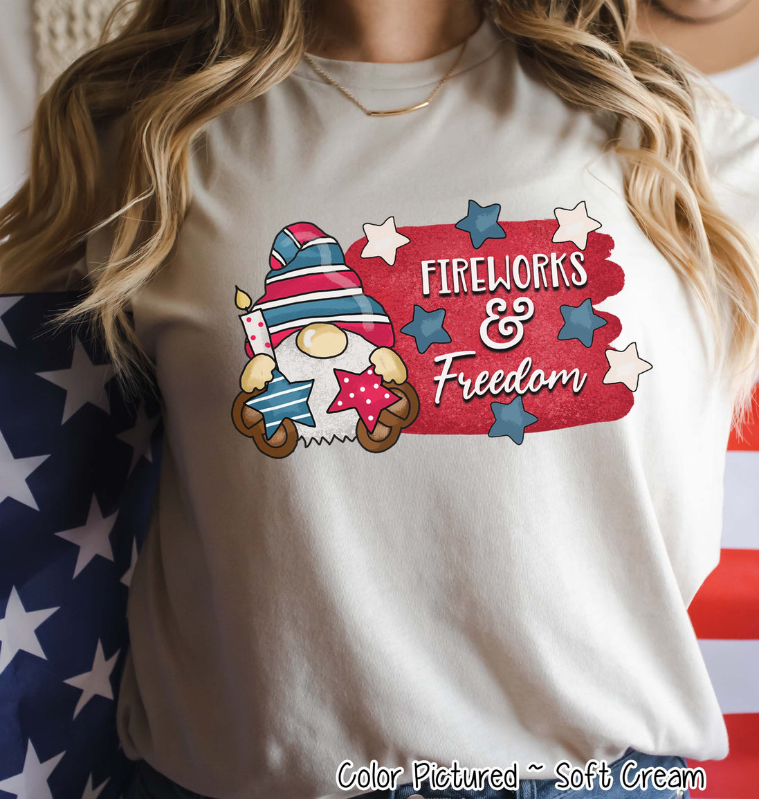 Gnome Fireworks & Freedom Patriotic Tee