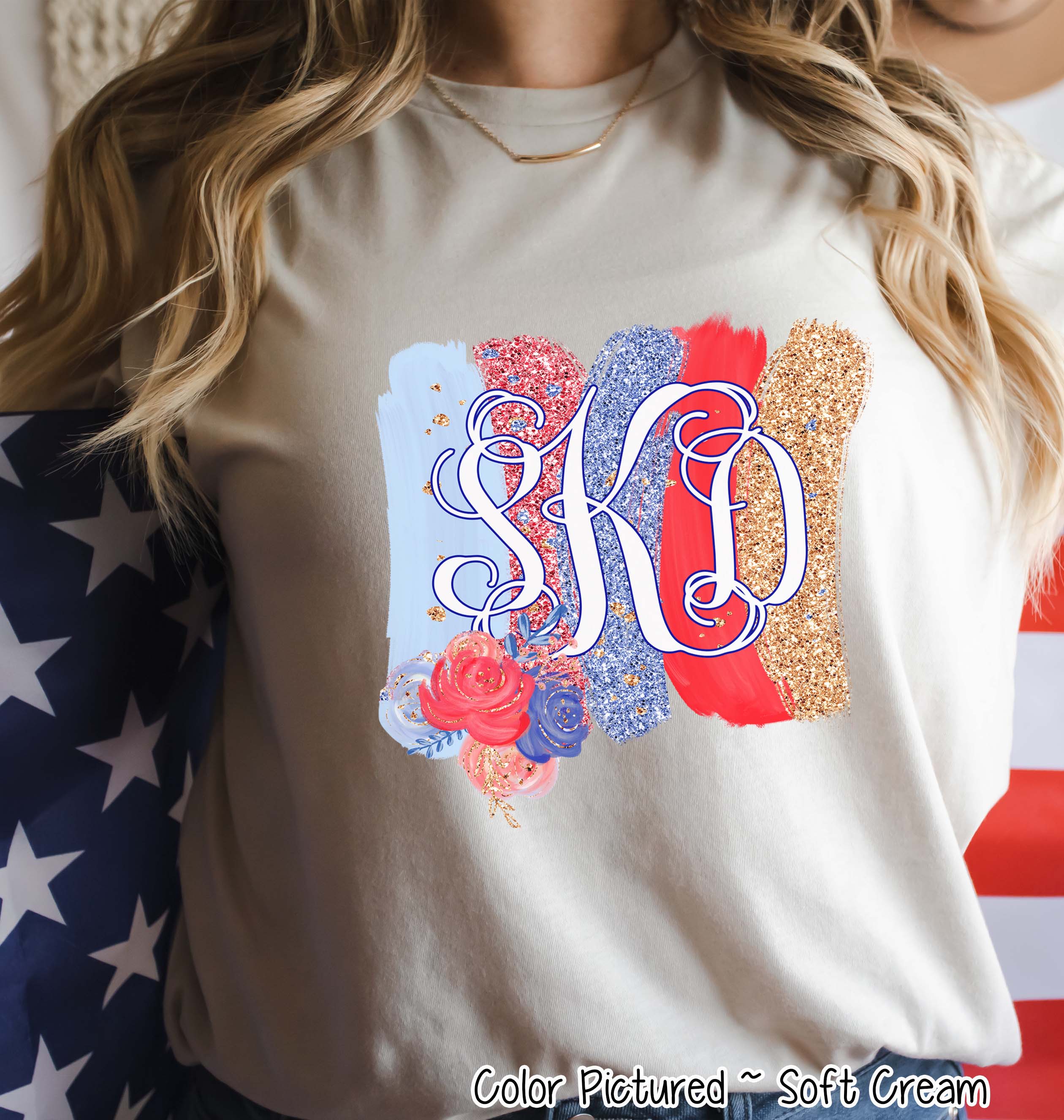 Patriotic Brush Stroke Monogram Tee