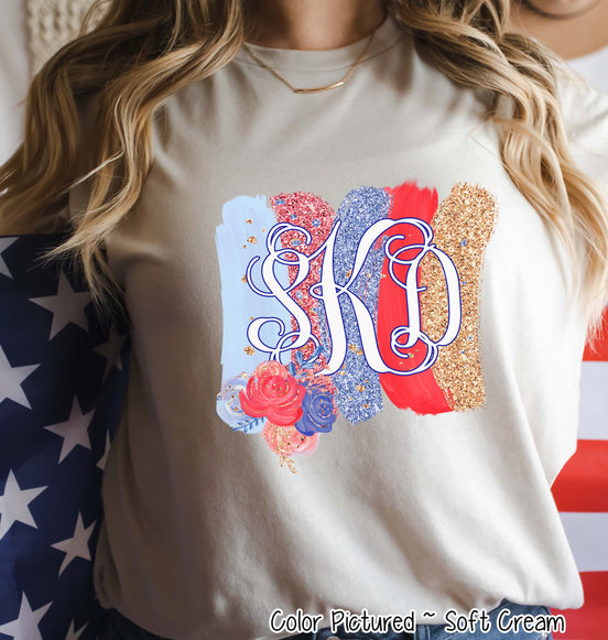 Patriotic Brush Stroke Monogram Tee