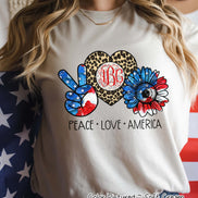 Peace Love American Sunflower Monogram Tee
