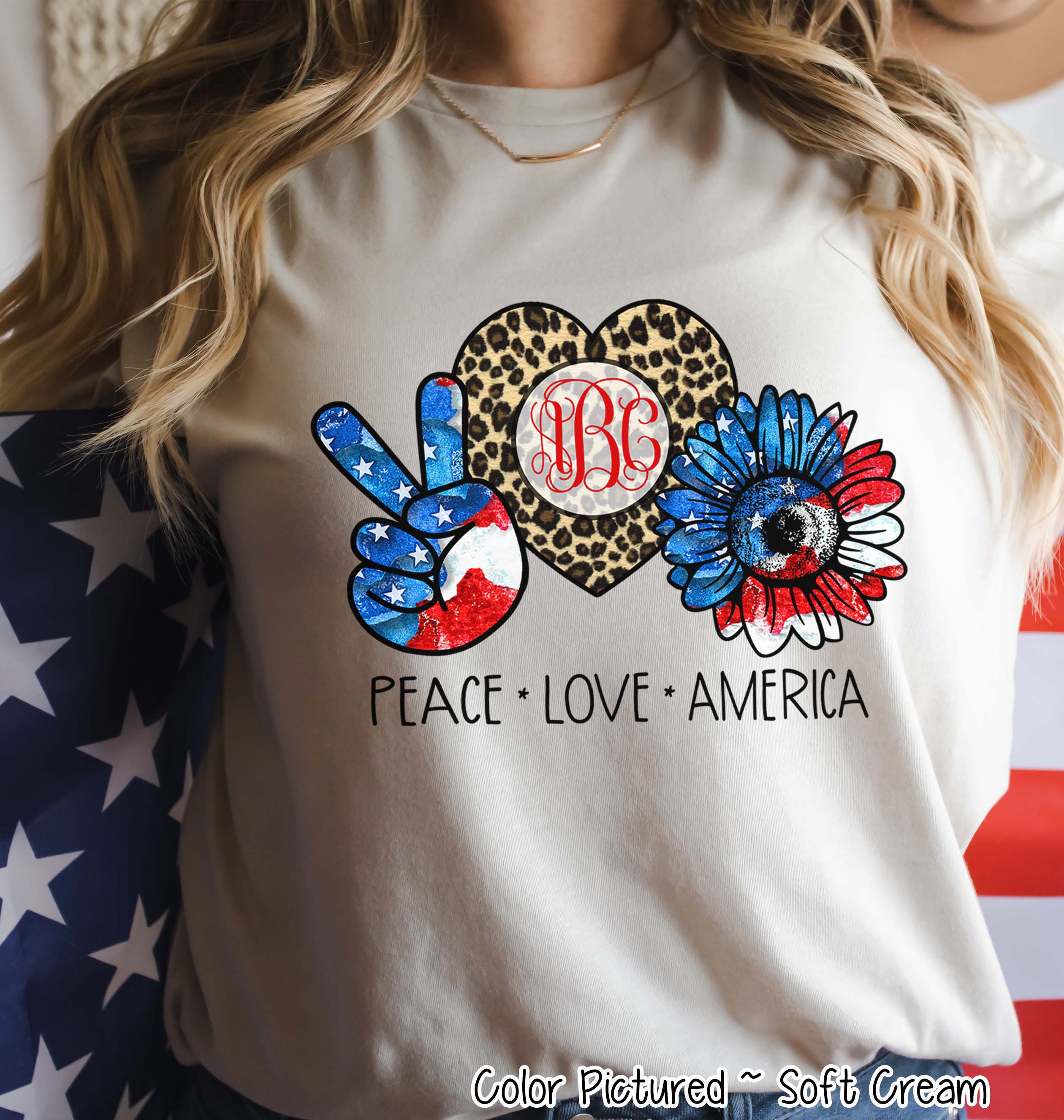 Peace Love American Sunflower Monogram Tee