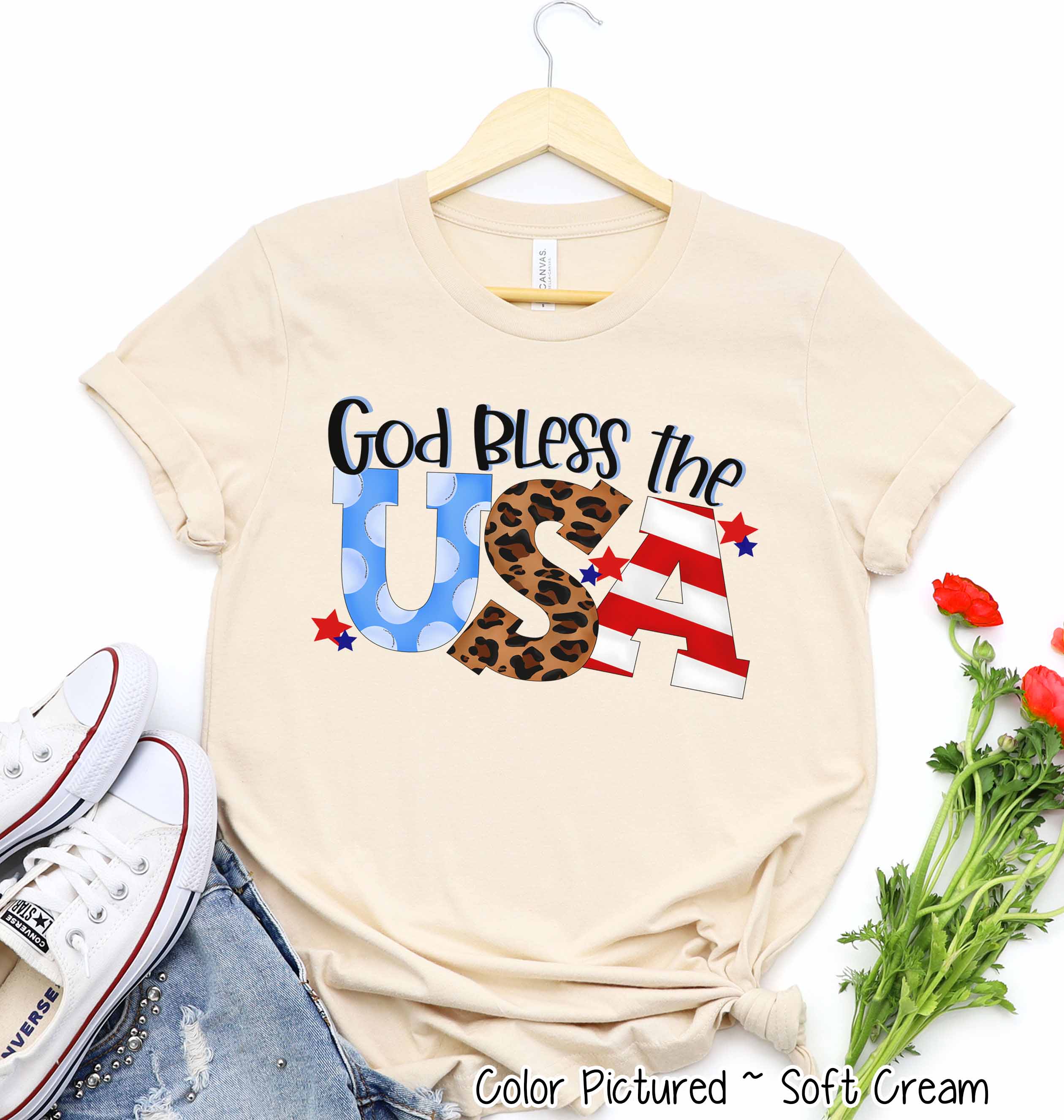 God Bless the USA Leopard Accent Tee