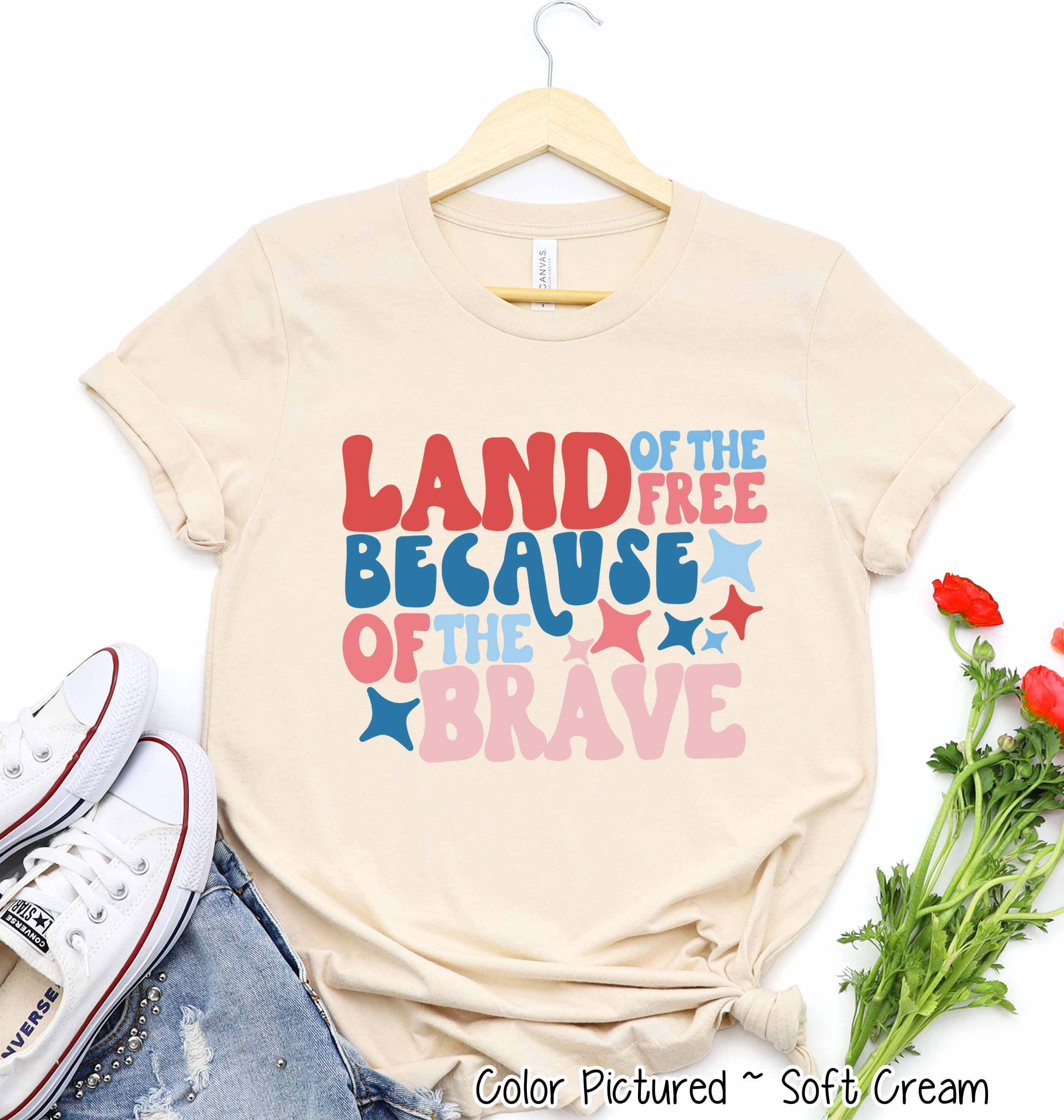 Land of the Free Because of the Brave Retro Tee