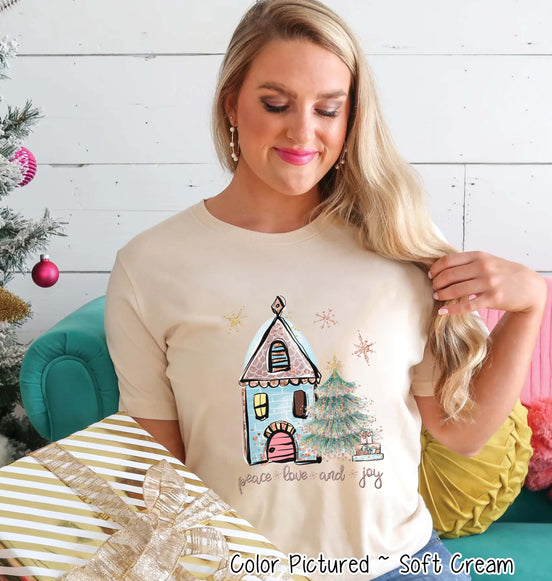 Peace Love Joy House Christmas Tee