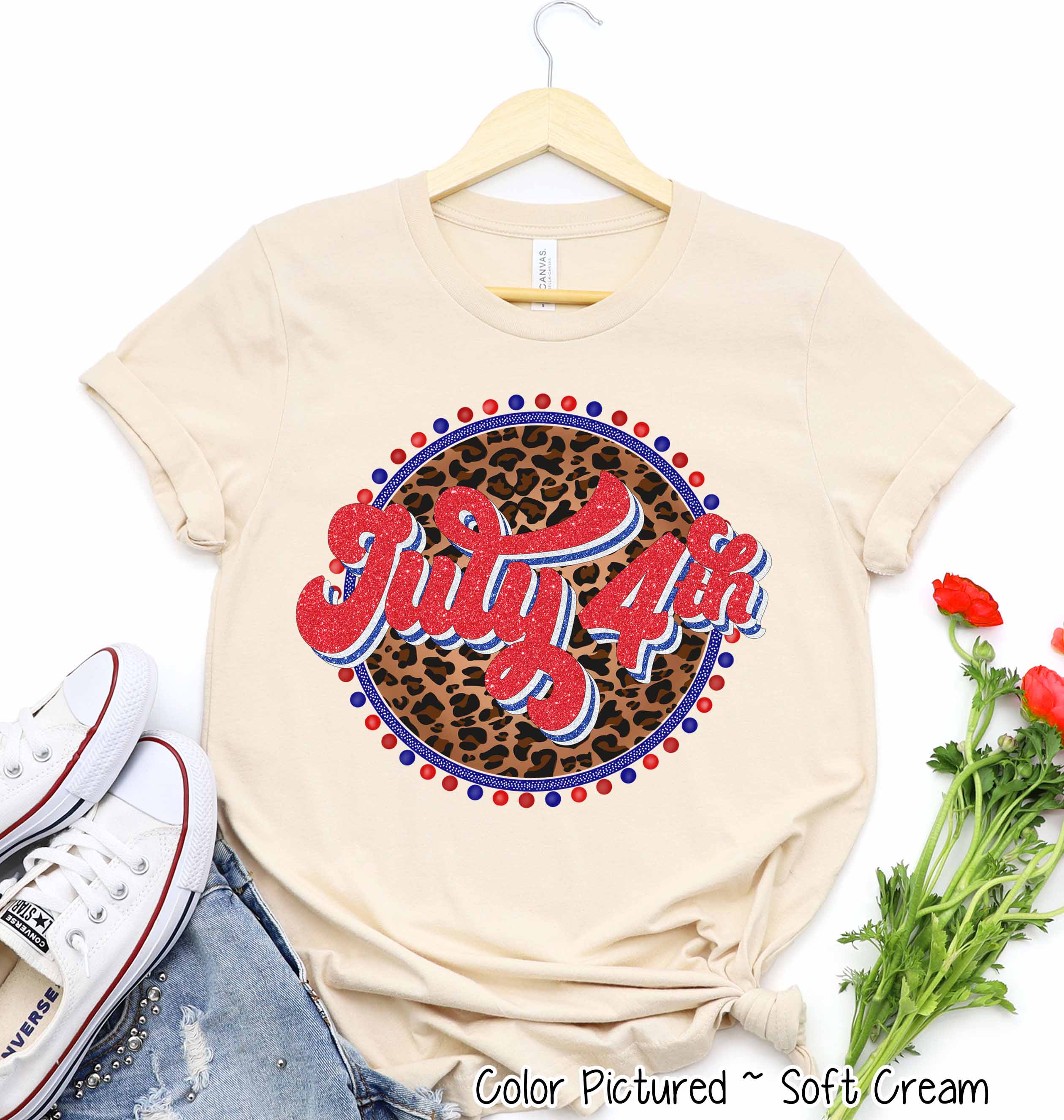 July 4th on Leopard Background Tee