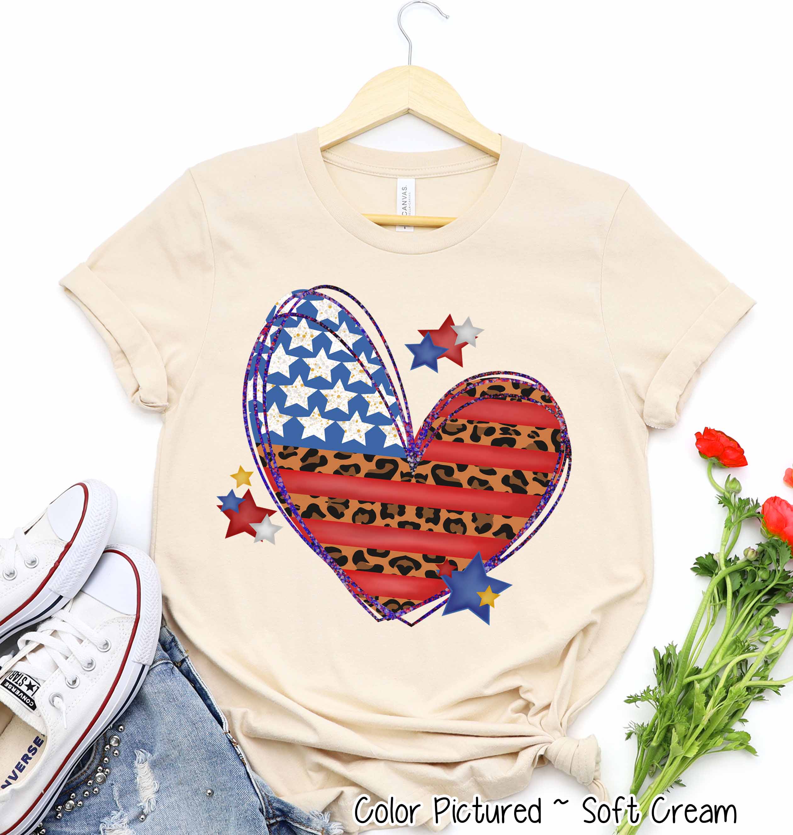 Flag Heart Leopard Patriotic Tee