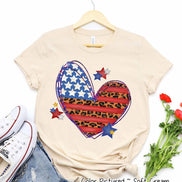 Flag Heart Leopard Patriotic Tee