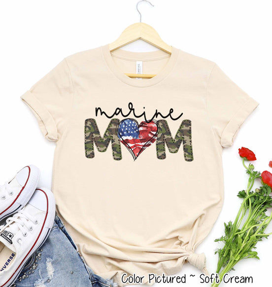Marine Mom with Flag Heart Tee