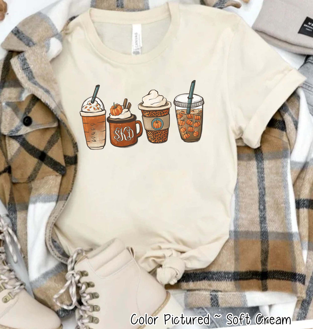 Monogram Pumkin Spice Latte Coffee Fall Tee