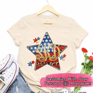 Patriotic Flag Star with Leopard Accents and Monogram Tee