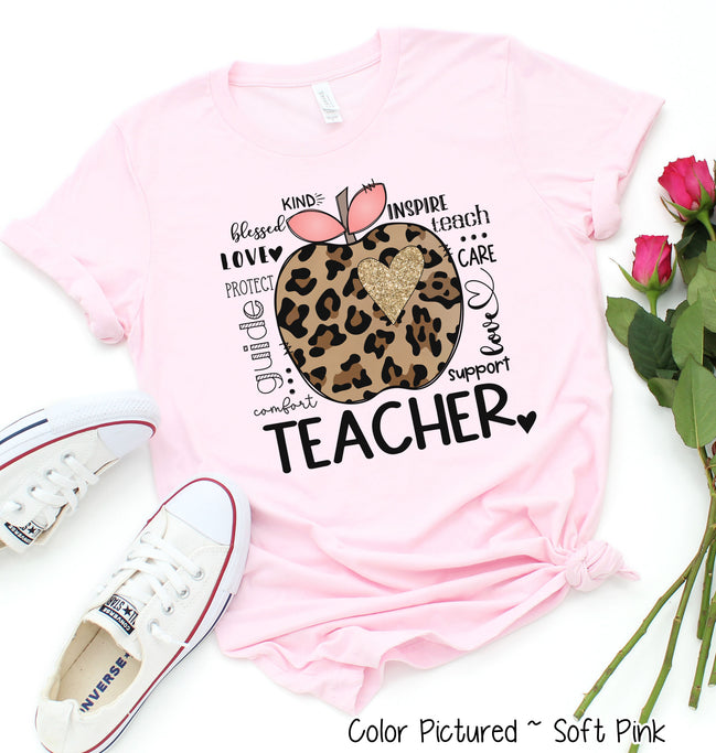 Leopard Apple Teacher Typography Tee