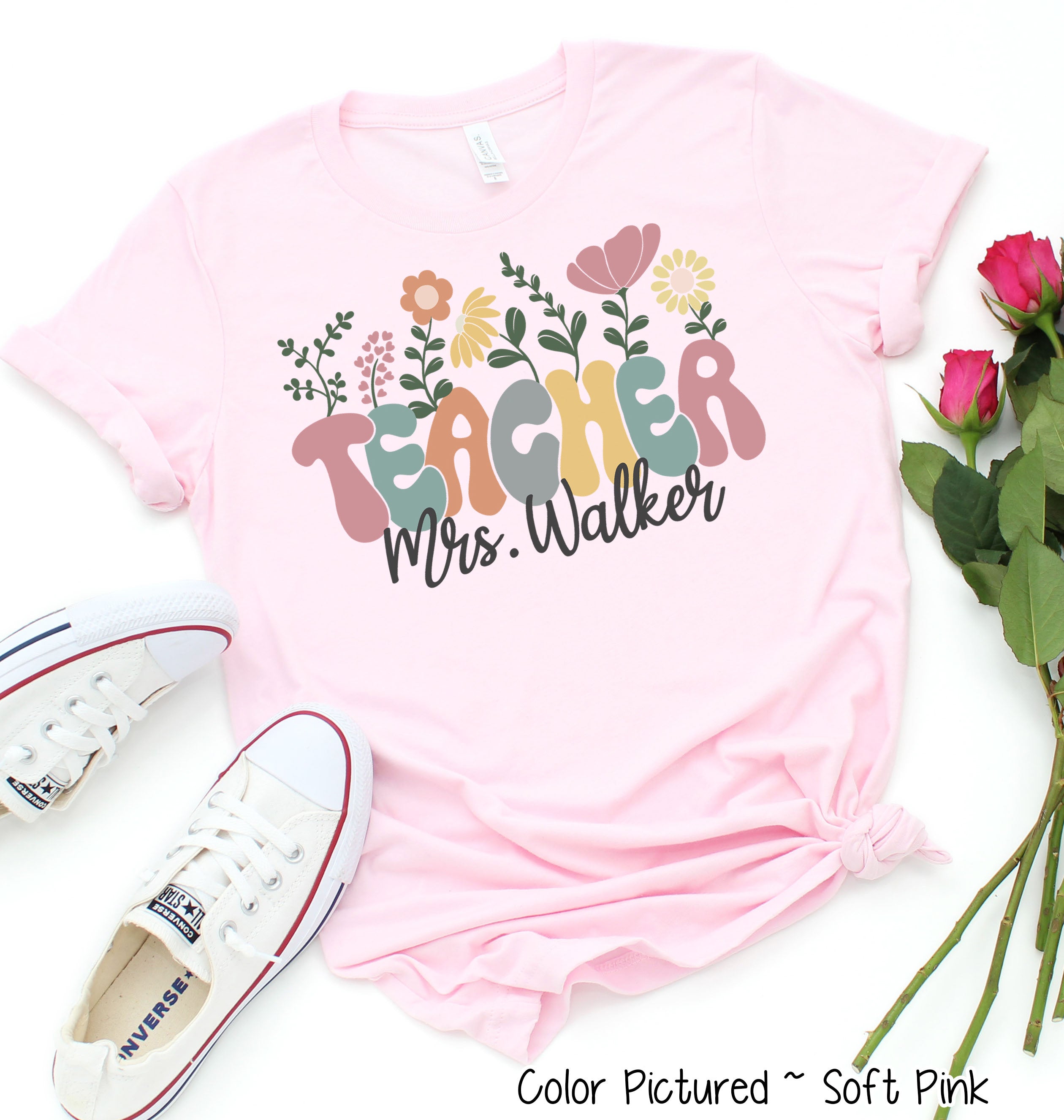 Personalized Floral Teacher Tee