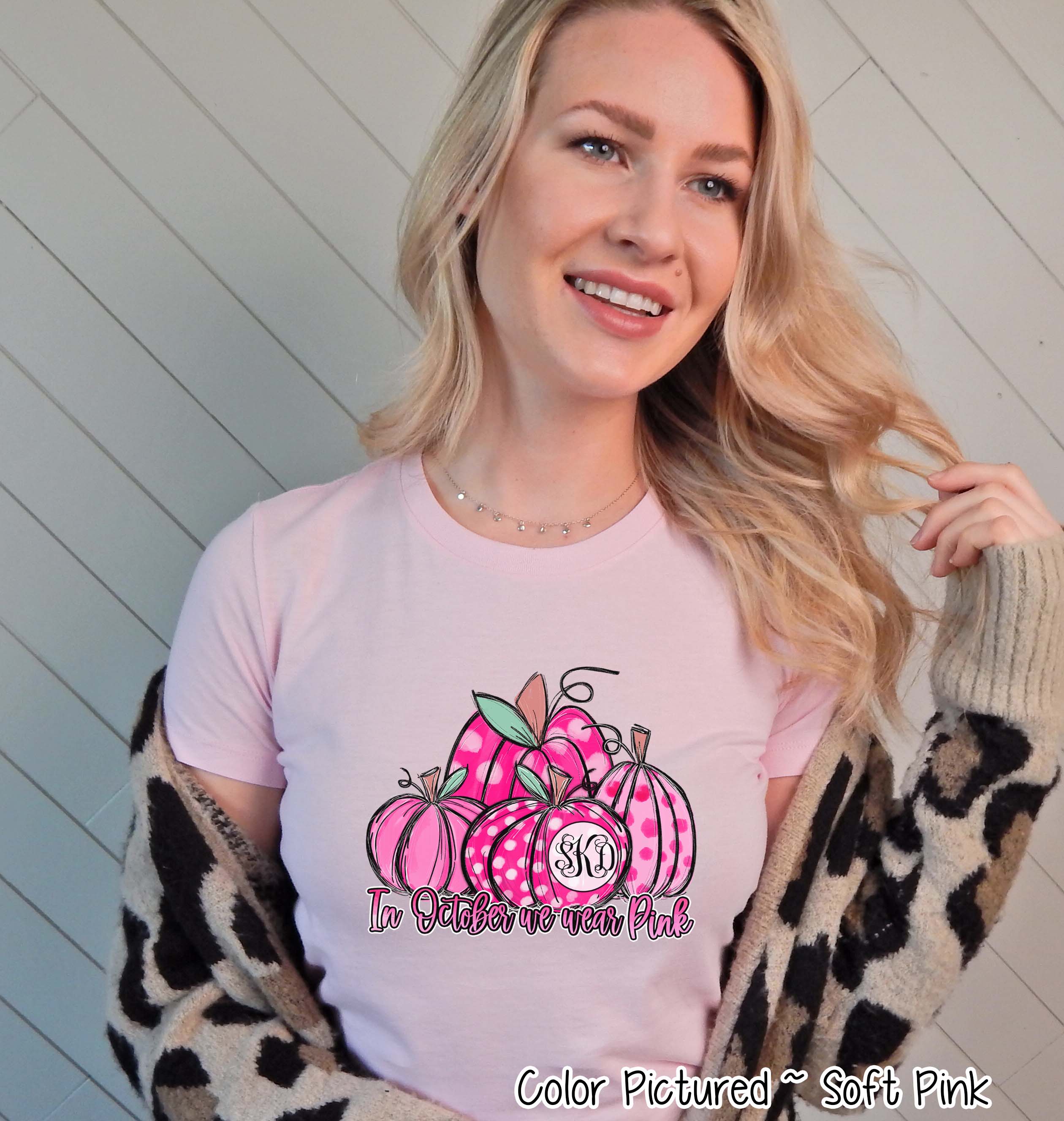 Pink Monogrammed Pumpkins ~ In October We Wear Pink ~ Breast Cancer Awareness Tee