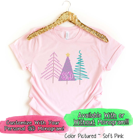 Monogrammed Modern Pastel Christmas Tree Tee
