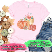 Monogram Watercolor Pumpkin Fall Tee
