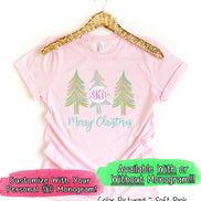 Monogrammed Pastel Merry Christmas Trees Tee