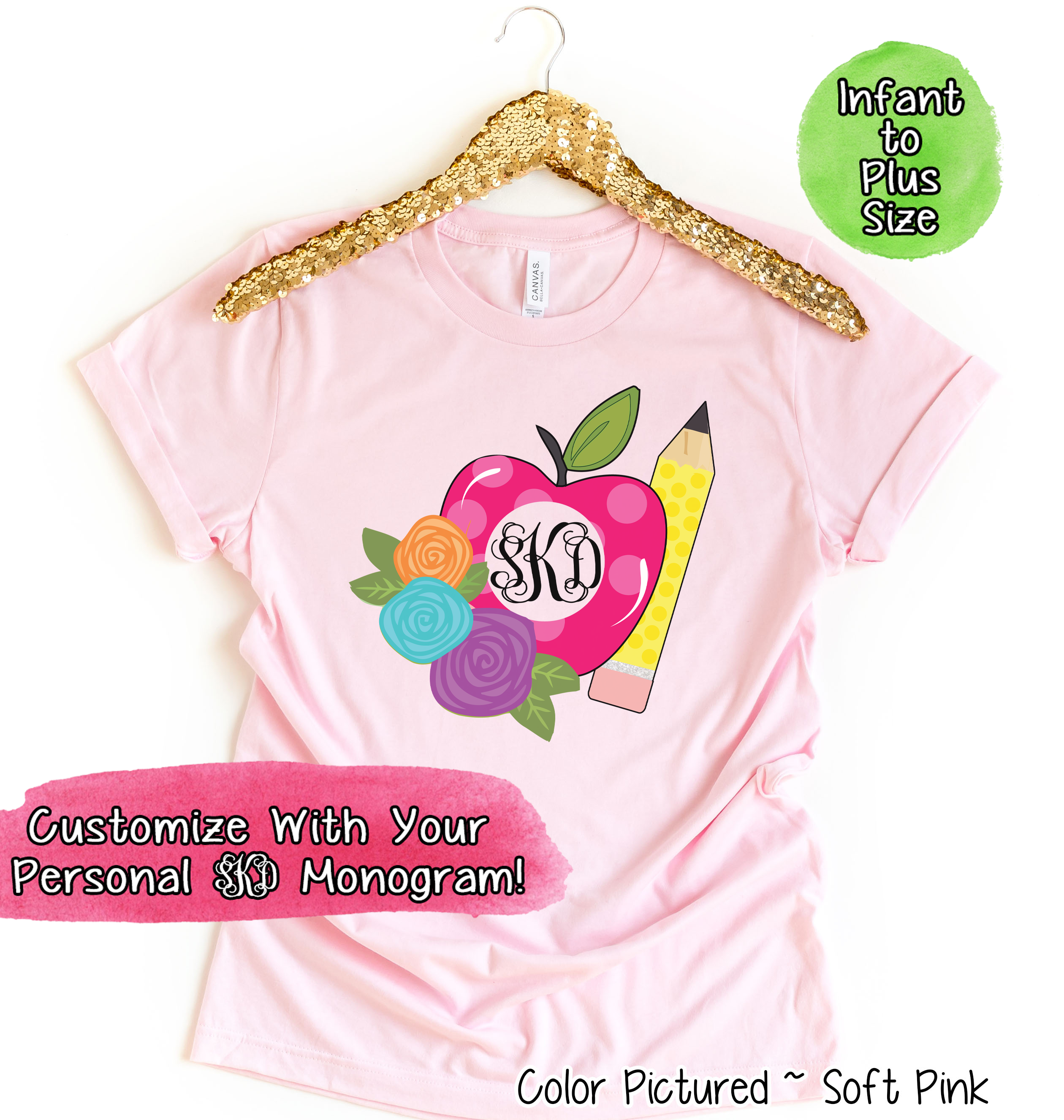 Monogram Apple Back to School Tee