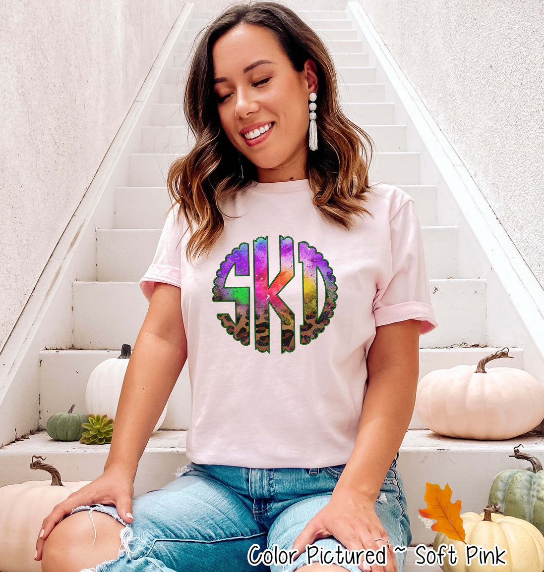 Big Monogram Watercolor & Leopard Halloween Tee