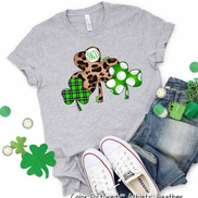 Monogram Leopard Plaid & Dot Shamrock Trio St Patricks Day Tee