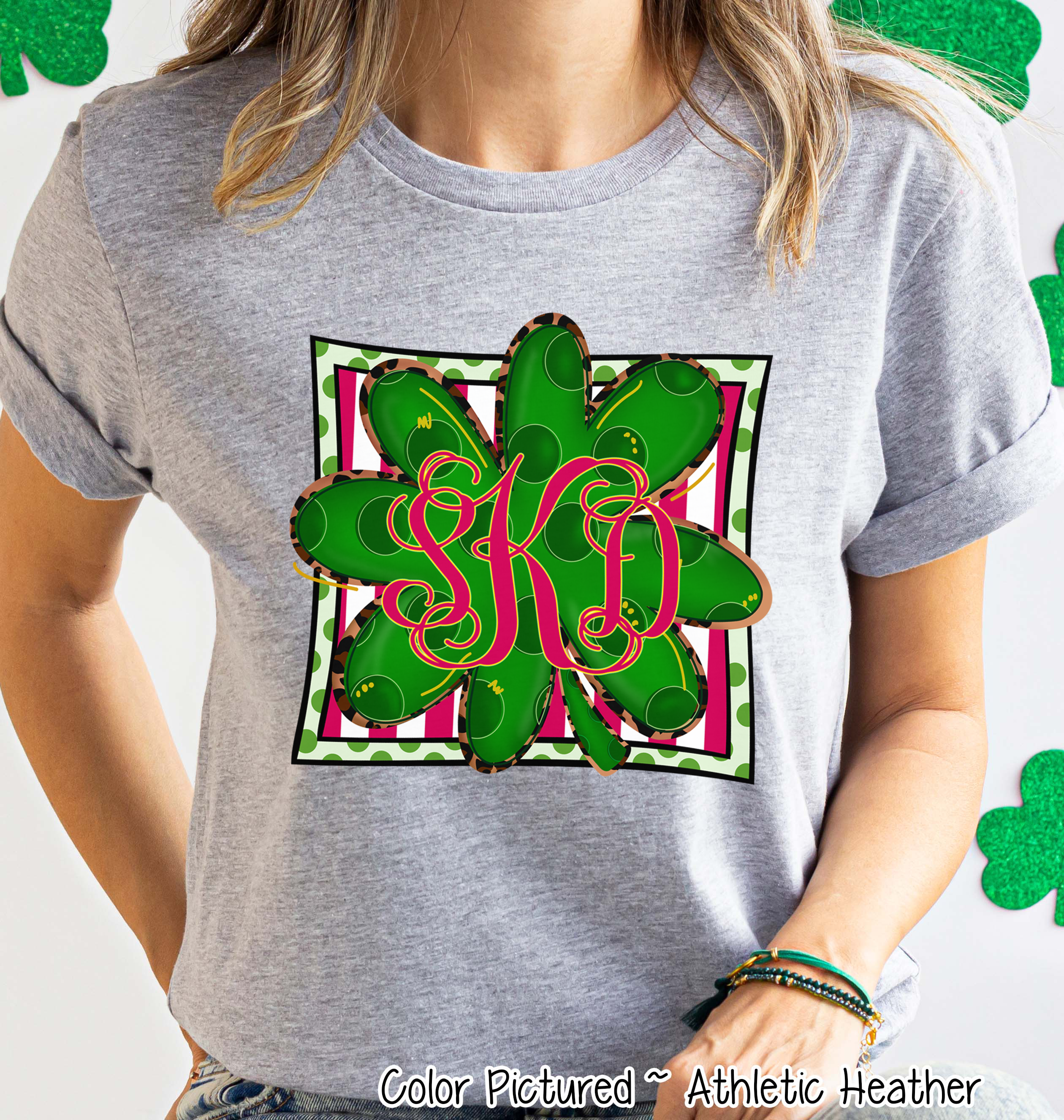 Monogram St Patricks Day Clover Tee