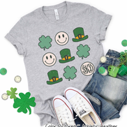 Monogram Retro Smiley Face & Shamrock St Patricks Day Tee