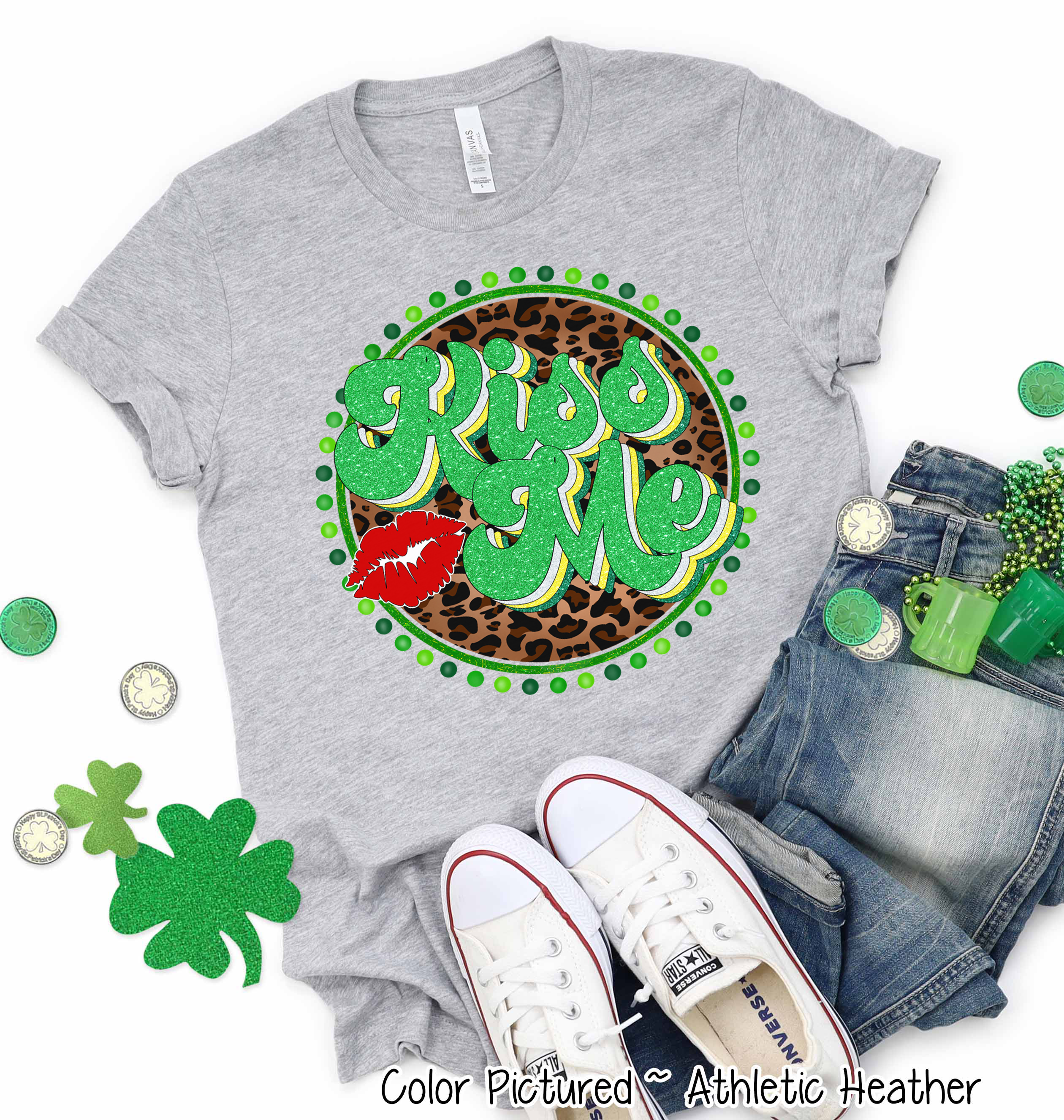 Retro Leopard Kiss Me St Patricks Day Tee