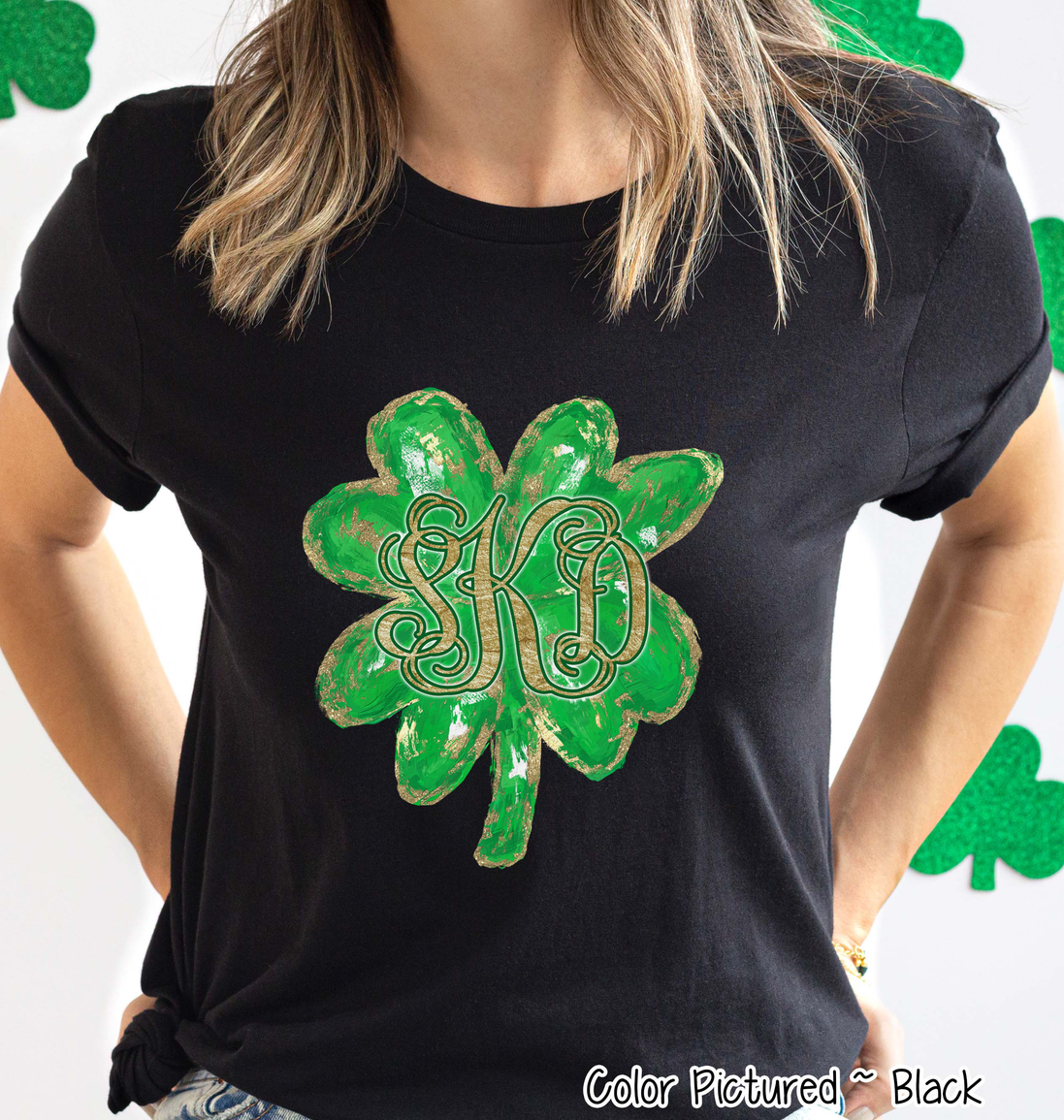 Monogram Gold Accent Clover St Patricks Day Tee