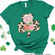 Monogram Leopard Shamrock St Patricks Day Tee