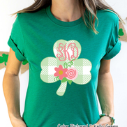 Monogram Buffalo Plaid Shamrock St Patricks Day Tee
