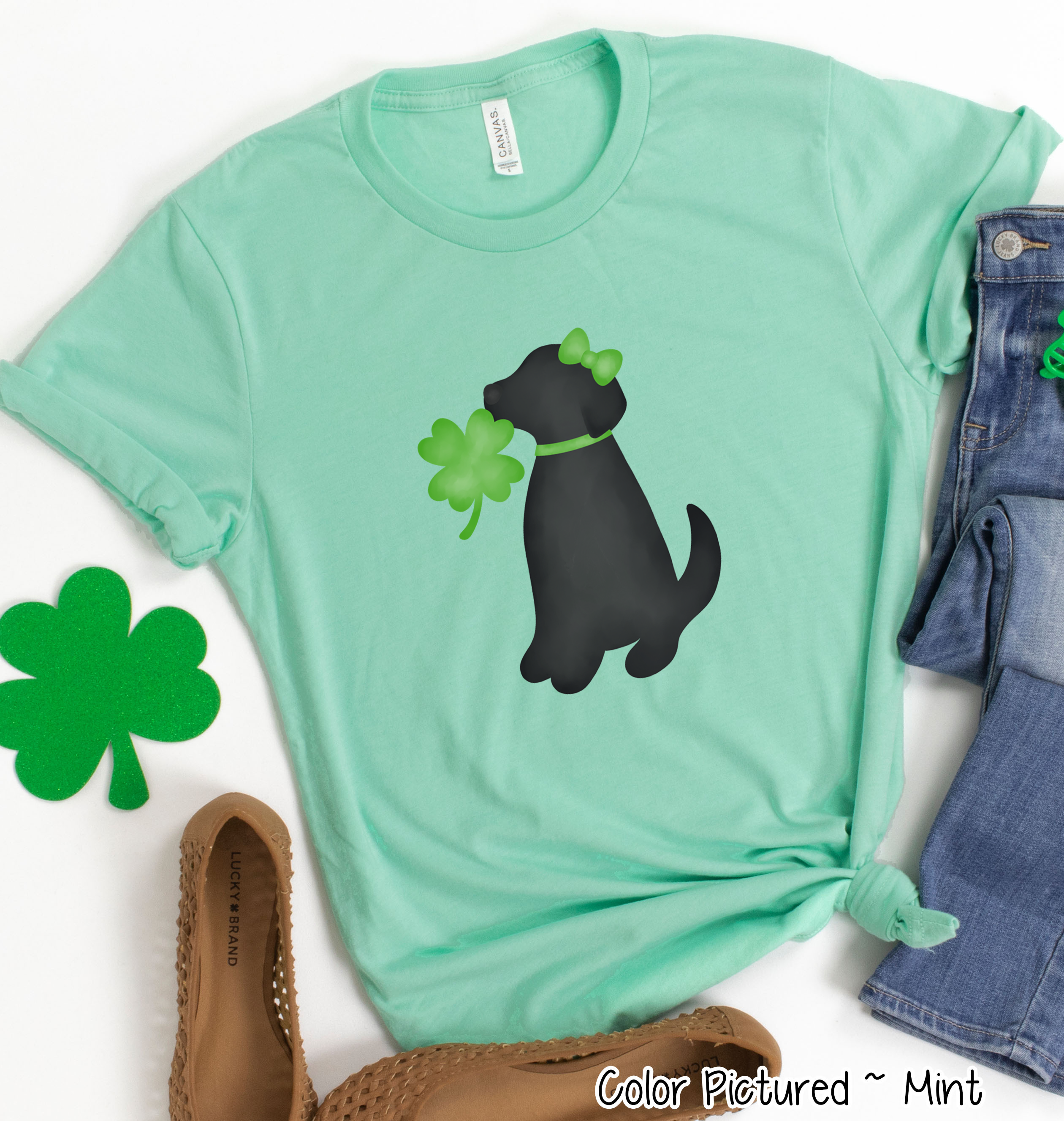 Black Lab Girl with Bow St Patricks Day Tee