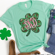 Monogram Green Leopard Shamrock St Patricks Day Tee