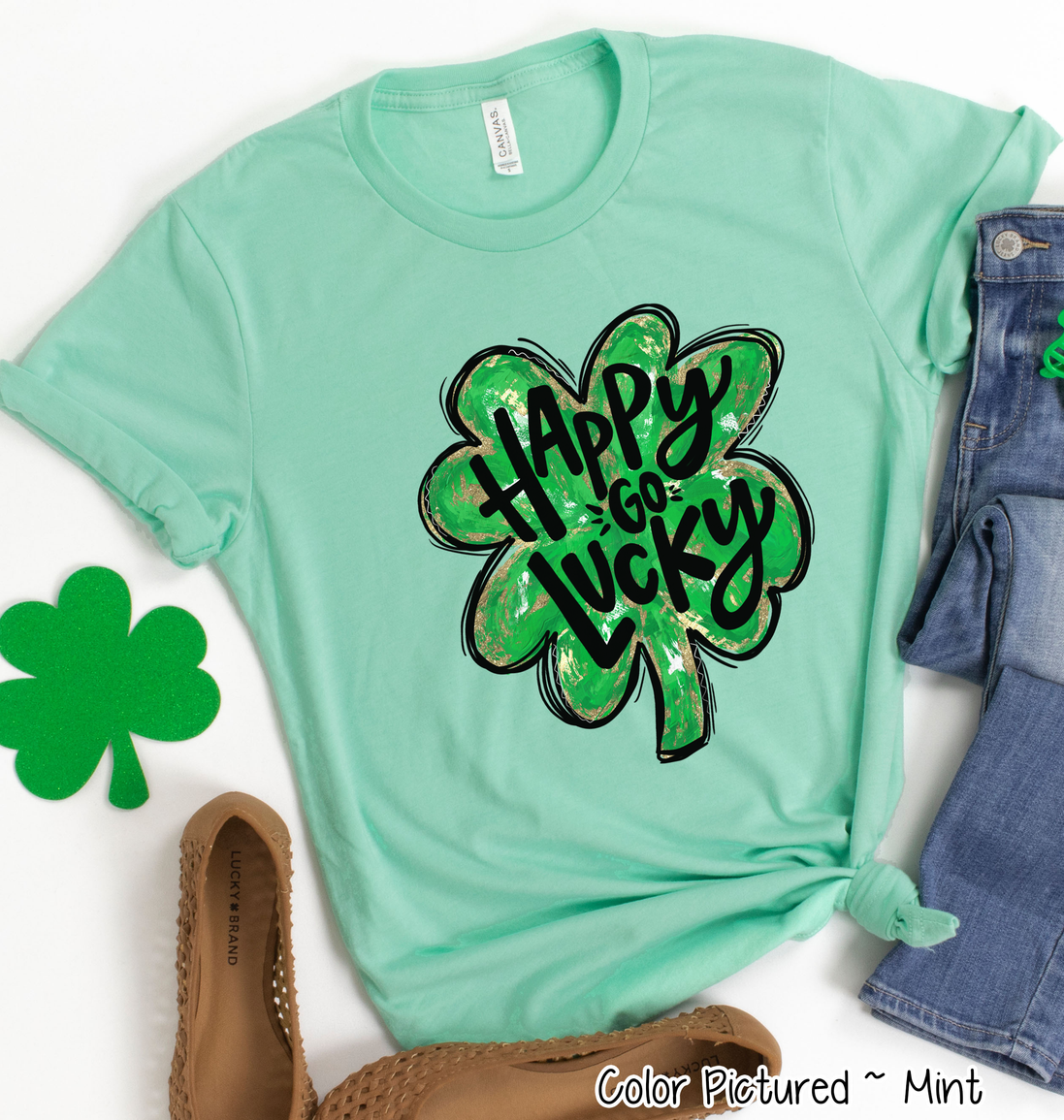 Happy Go Lucky Clover St Patricks Day Tee