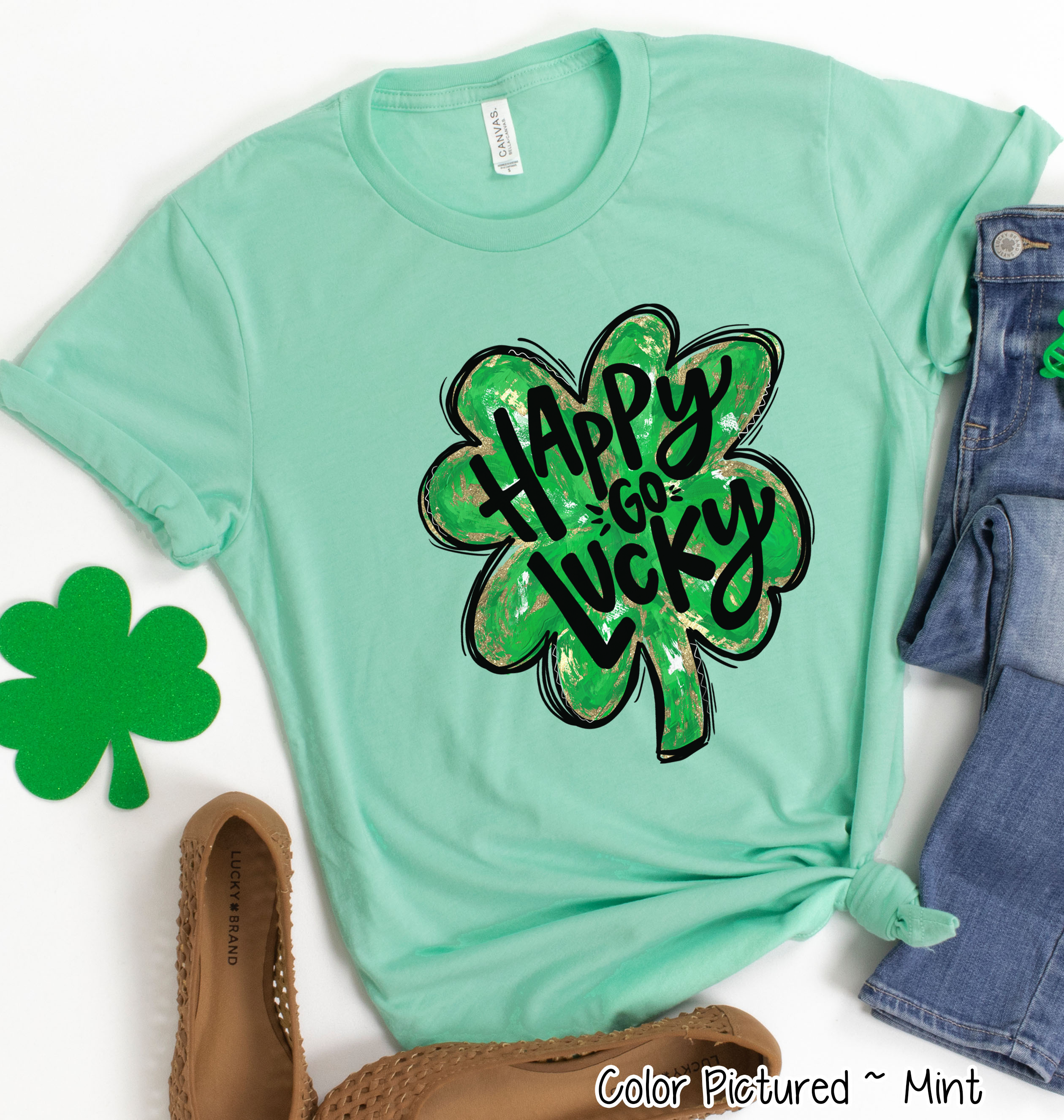 Happy Go Lucky Clover St Patricks Day Tee